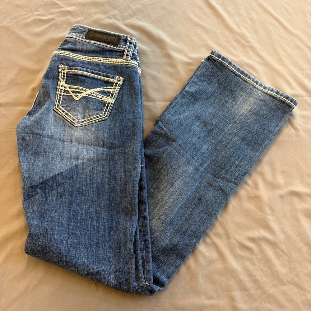 Rock and Roll Denim Womens Mid Rise Riding Jeans Dark Wash Thick Stitch 24x34